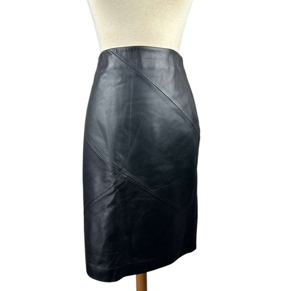 Valerie Stevens Separates 100% Leather Skirt Soft Black Pencil 90's Y2K Size 8 - Picture 3 of 15